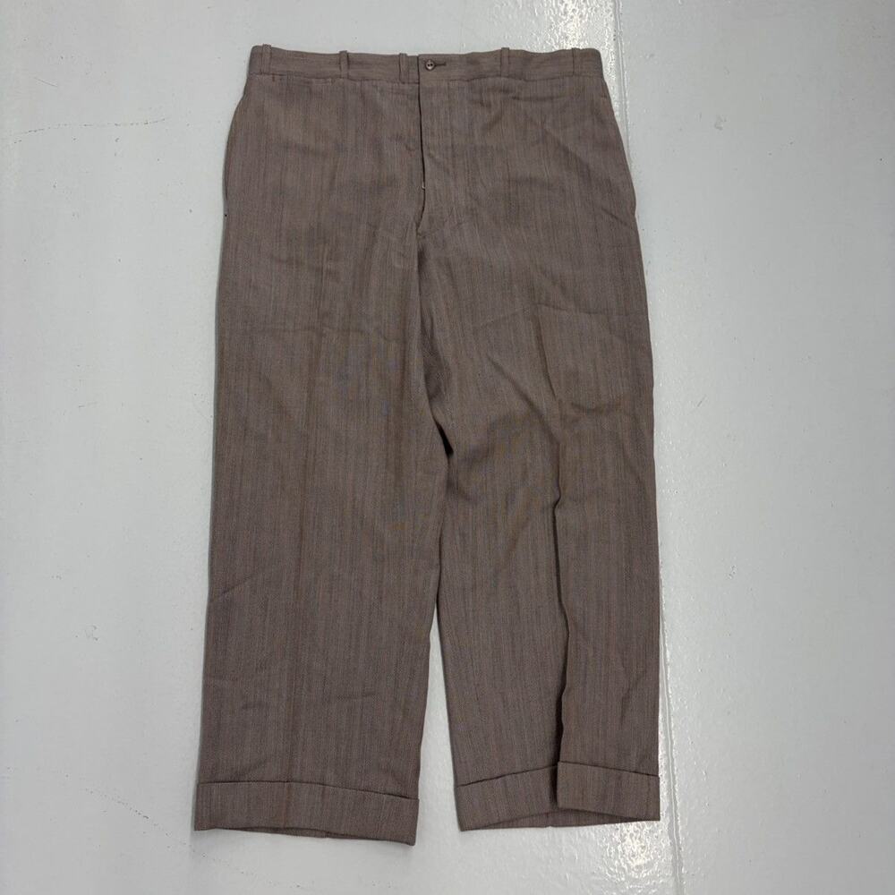 NOS Vintage 50s Brown Herringbone Wool Trousers 36x27